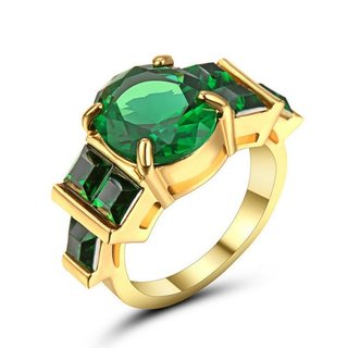 Anillo Oro Circonita Verde Esmeralda