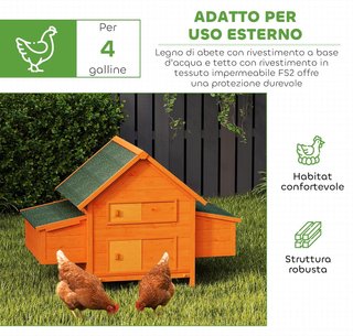Gallinero de Jardín Jaula para Gallinas en Abeto, Madera y Verde, 160X98.5X107Cm
