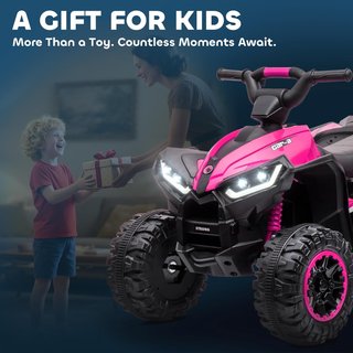 Cuatrimoto Eléctrica para Niños 12V ATV, Coche Eléctrico Con Doble Motor y 2 Velocidades, Ruedas Anchas Con Faros LED, Claxon y Música, Edad 3-5 Años, Rosa