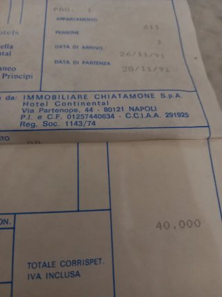 Fattura Hotel Continental 1991
