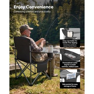 Sillas de Camping Sobredimensionadas, Soporte de 204 kg de Alta Resistencia, Sillas de Campamento Plegables Portátiles con Respaldo y Reposabrazos Acolchados, Portavasos y Bolsillo Lateral, Bolsa ...