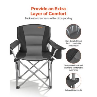 Sillas de Camping Sobredimensionadas, Soporte de 204 kg de Alta Resistencia, Sillas de Campamento Plegables Portátiles con Respaldo y Reposabrazos Acolchados, Portavasos y Bolsillo Lateral, Bolsa ...