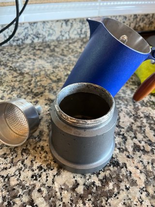 Cafetera de Metal Hierro Azul y Gris