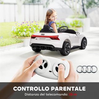AUDI RS Coche Eléctrico para Niños 3-5 Años 12V Doble Motor, Coche Eléctrico para Niños 3-5Km/H Con Cinturón de Seguridad, Control Remoto, Suspensiones, Música, Luces LED y Claxon, Blanco