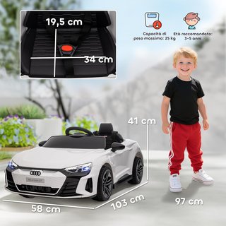 AUDI RS Coche Eléctrico para Niños 3-5 Años 12V Doble Motor, Coche Eléctrico para Niños 3-5Km/H Con Cinturón de Seguridad, Control Remoto, Suspensiones, Música, Luces LED y Claxon, Blanco