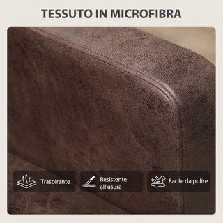 Divano a 2 posti con rivestimento in tessuto effetto pelle traspirante, cuscini e piedi in gomma di legno, divano compatto con braccioli per soggiorno, 130X78X85 cm, marrone scuro