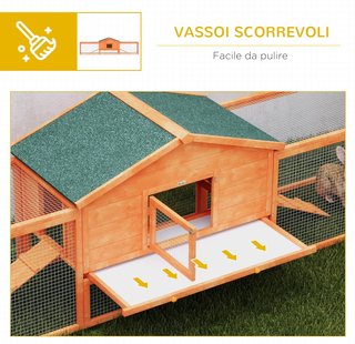 Conigliera Esterna Con Casetta E 2 Recinti, Gabbia Per Conigli E Piccoli Animali Con Rampe, 309X69.5X87Cm, Arancione