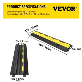 Protector de Cable 101x24.5x5cm Paquete de 3 de 2 4989.5 kg de Capacidad por Eje Rampas de Cuerda Protectora de Tráfico de Caucho