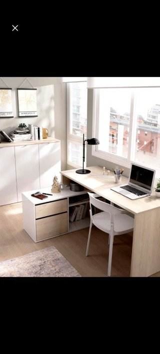 Escritorio reversible beige y blanco