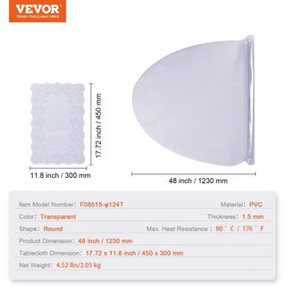 Protector de Mesa Transparente, Cubierta de Mesa Redonda de 48 pulgadas/1230 mm, Mantel de Plástico PVC de 1.5 mm de Grosor, Protector de Escritorio Impermeable para Escritorio, Mesa de Café, Mesa...