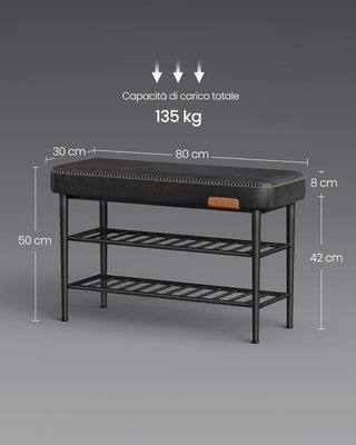 Collezione EKHO - Banco scarpiera, Banco ingresso e camera da letto, Imbottitura in PU con cuciture, Moderno di metà secolo, Capacità 135 Kg, 30 X 80 X 50 Cm, Nero Tinta LSB054B01