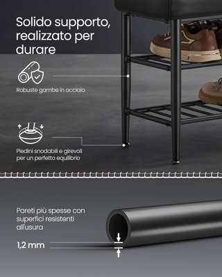 Collezione EKHO - Banco scarpiera, Banco ingresso e camera da letto, Imbottitura in PU con cuciture, Moderno di metà secolo, Capacità 135 Kg, 30 X 80 X 50 Cm, Nero Tinta LSB054B01