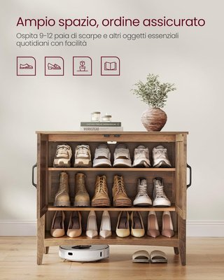 Mobile per Scarpe, Scarpiera a 3 Livelli, Organizzatore di Calzature, Stile Tradizionale Americano, Con Ripiano Regolabile, Maniglie, Gambe Robuste, Ingresso, Legno Miele LBC038B01