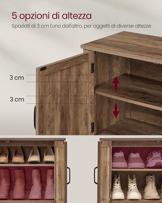Mobile per Scarpe, Scarpiera a 3 Livelli, Organizzatore di Calzature, Stile Tradizionale Americano, Con Ripiano Regolabile, Maniglie, Gambe Robuste, Ingresso, Legno Miele LBC038B01