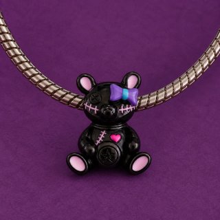Charm Plata Osito Vudú Negro Morado