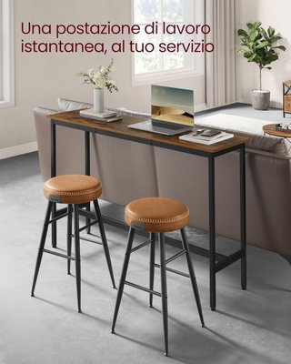 Tavolo da Bar Rettangolare Stretto, Tavolo Cucina, Tavolo da Pranzo, Struttura in Metallo, 40 X 140 X 90 Cm, Facile da Montare, Design Industriale, Marrone Vintage e Nero Tinta LBT140B01