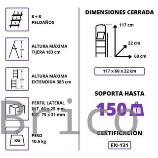 Escalera Telescópica Aluminio 4+4 Pestaña