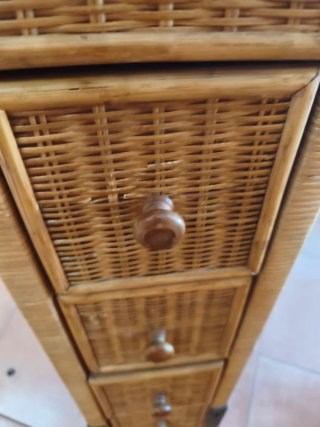 Mueble auxiliar mimbre/madera 5 cajones