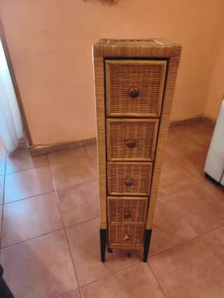 Mueble auxiliar mimbre/madera 5 cajones