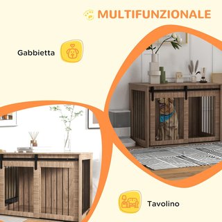 Caseta para Perros Grandes de Madera para Interior, Kennel para Perros Multifuncional con Puerta Corredera, 98X58X61 Cm, Marrón