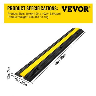 Paquete de 4 Rampas de Protección de Cable de Caucho de 1 Canal 102x15.5x3 cm Capacidad de Carga Pesada 8164.7 kg Cubierta de Cable de Alambre Rampas de Velocidad de Acceso Cubierta Protectora de ...