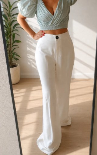 Pantalón blanco ancho de talle alto