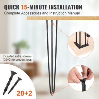 Patas de Mesa Hairpin 0.7M, Juego de 4 Patas de Escritorio 408.2KG de Capacidad de Carga, Patas de Escritorio Hairpin de 3 Varillas para Sillas de Escritorio, Banco, Mesa de Comedor, Patas de Mueb...
