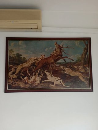 Cuadro de caza con marco de madera