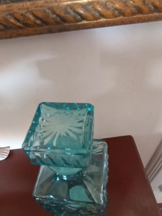 Caraffa liquore in vetro color teal
