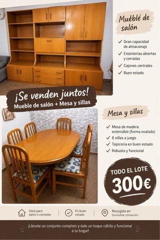Mueble salón + Mesa y 6 sillas