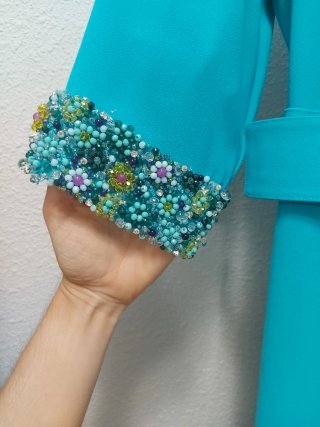 Vestido largo fiesta turquesa con pedrería