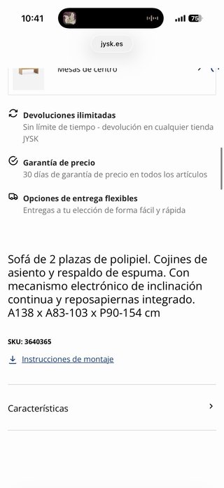 Sofá reclinable 2 plazas tela gris