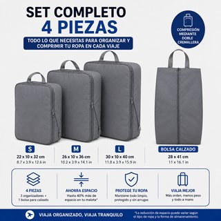 Kit Organizador Viaje 4 Piezas Compresión