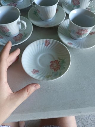 Juego 12 Tazas Café Porcelana Flores Rosas