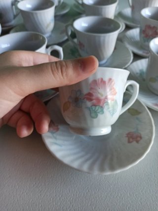 Juego 12 Tazas Café Porcelana Flores Rosas