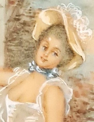 Miniatura olio su tela dama con fiori
