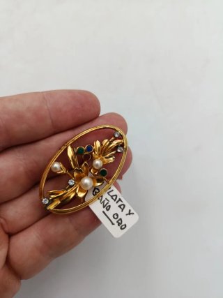 ANTIGUO BROCHE MAJORICA PLATA Y BAÑO DE ORO