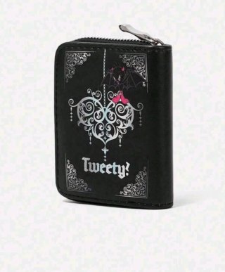 Cartera Tarjetero Dark Tweety Negra, rosa Plateada