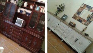 Mueble de salón clásico madera y cristal