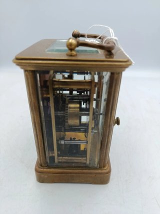 RELOJ CARRUAJE BRONCE Y PORCELANA
