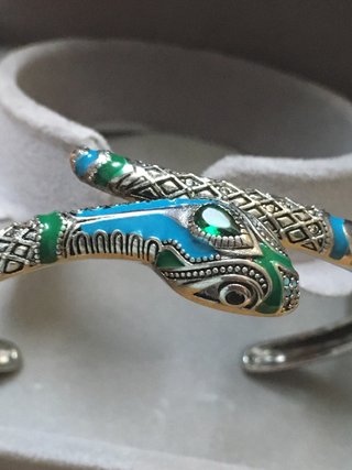 Pulsera plata Serpiente Esmalte Azul y Verde
