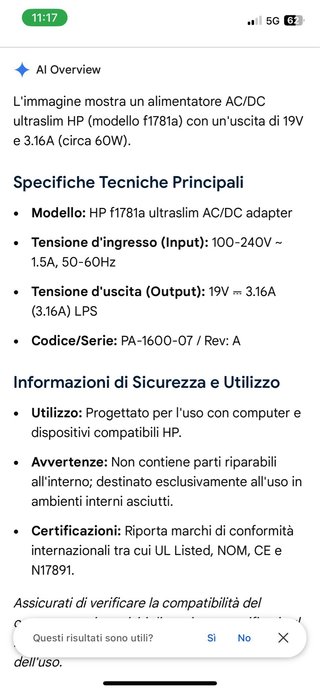 Alimentatore HP f1781a ultraslim AC/DC