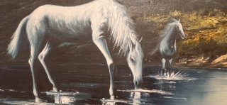 Cuadro antiguo valle con caballos