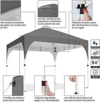 Carpa Plegable Yaheetech 3x3m Gris