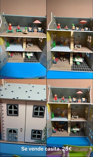 Casa de muñecas con muebles y figuras
