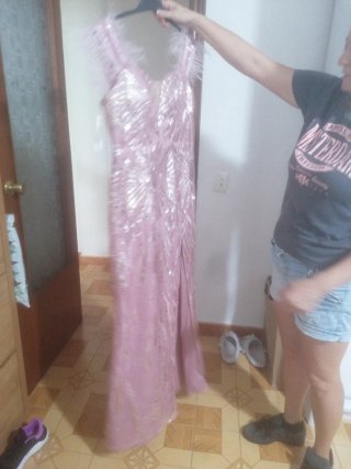 Vestido rosa largo lentejuelas
