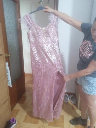 Vestido rosa largo lentejuelas
