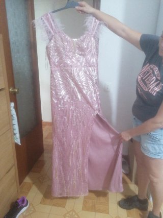 Vestido rosa largo lentejuelas