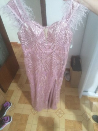 Vestido rosa largo lentejuelas