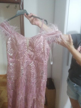 Vestido rosa largo lentejuelas